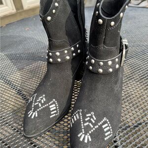 BCBGeneration Black Suede Studded Ankle Booties